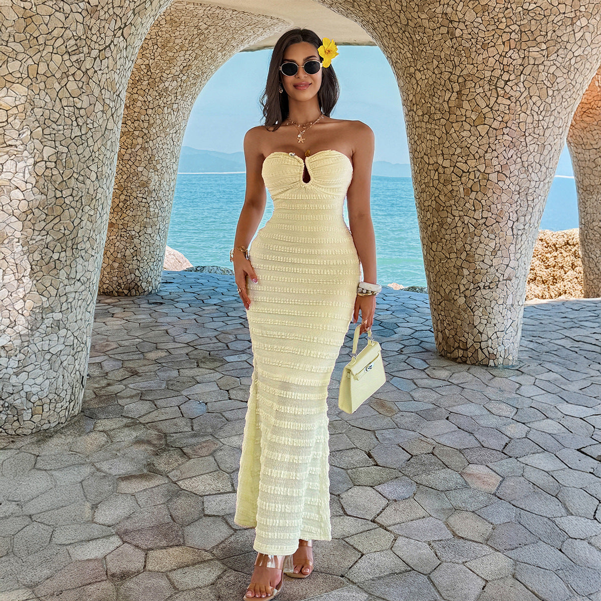 Robe Maxi Bandeau Crochet Citron Glacé