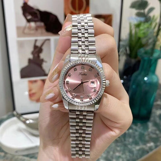 Montre Luxe Cadran Soleil Indices Pavés
