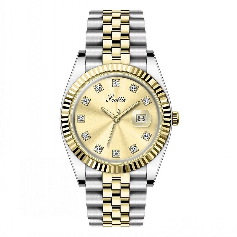 Montre Luxe Cadran Soleil Indices Pavés