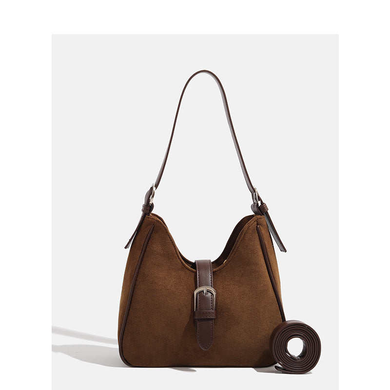 Sac Épaule Suédine Boucle Rétro Camel