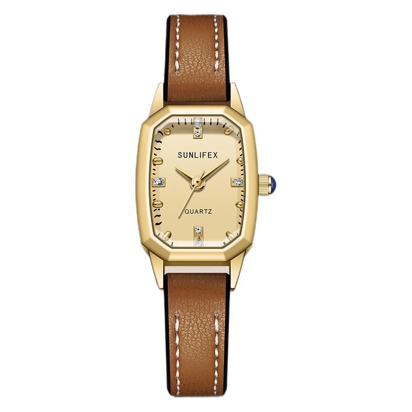 Montre Carrée Cadran Soleil Bracelet Cuir Rétro