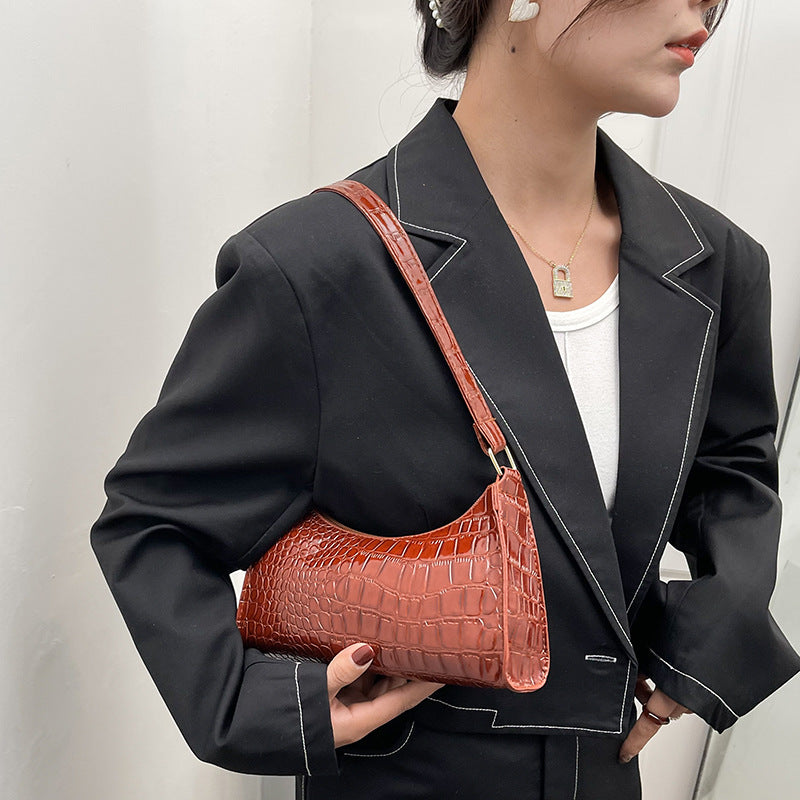 Mini Sac Porté Épaule Croco Style 90s