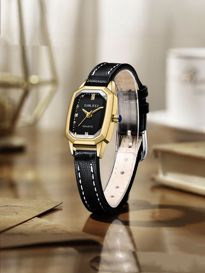 Montre Carrée Cadran Soleil Bracelet Cuir Rétro