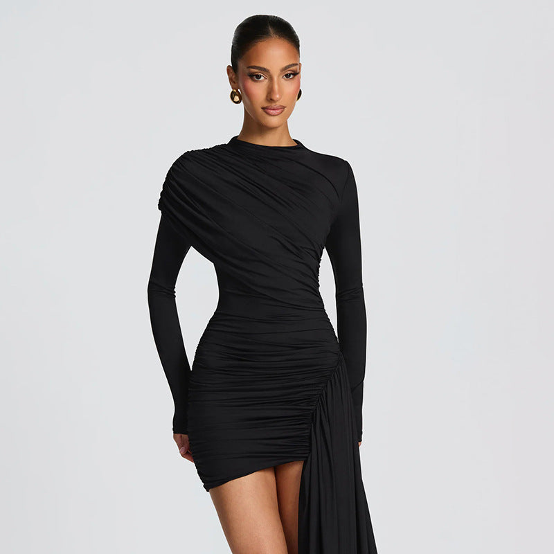 Robe Asymétrique Drapée Chocolat