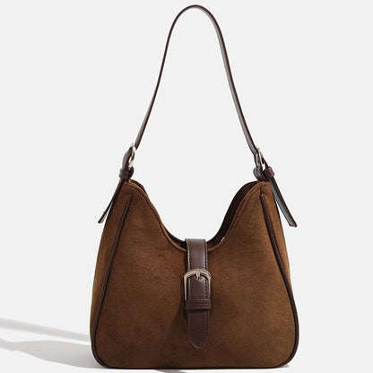 Sac Épaule Suédine Boucle Rétro Camel