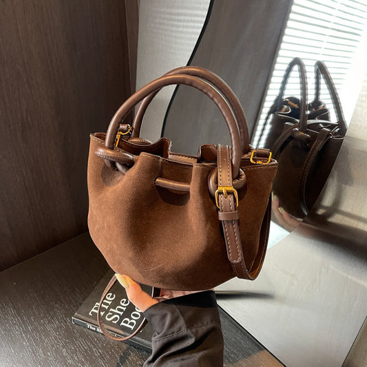 Sac Seau Suédine Nœuds Poignée Cuir