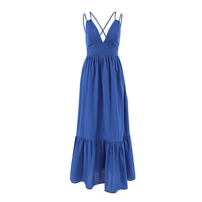 Robe Longue Bleue à Col Plongeant
