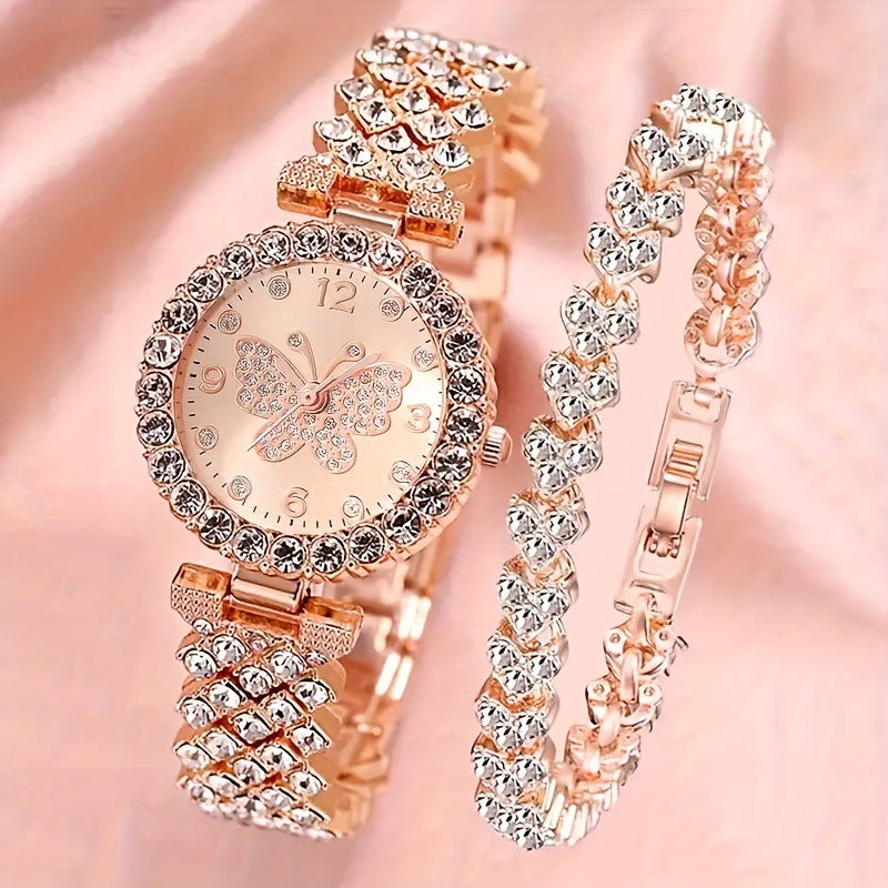 Coffret Montre & Bracelet Papillon Cristaux