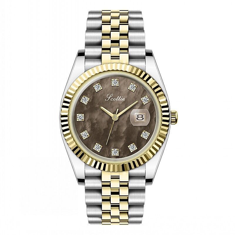 Montre Luxe Cadran Soleil Indices Pavés