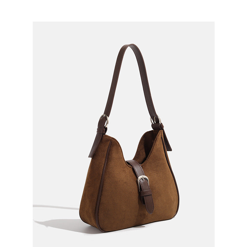 Sac Épaule Suédine Boucle Rétro Camel