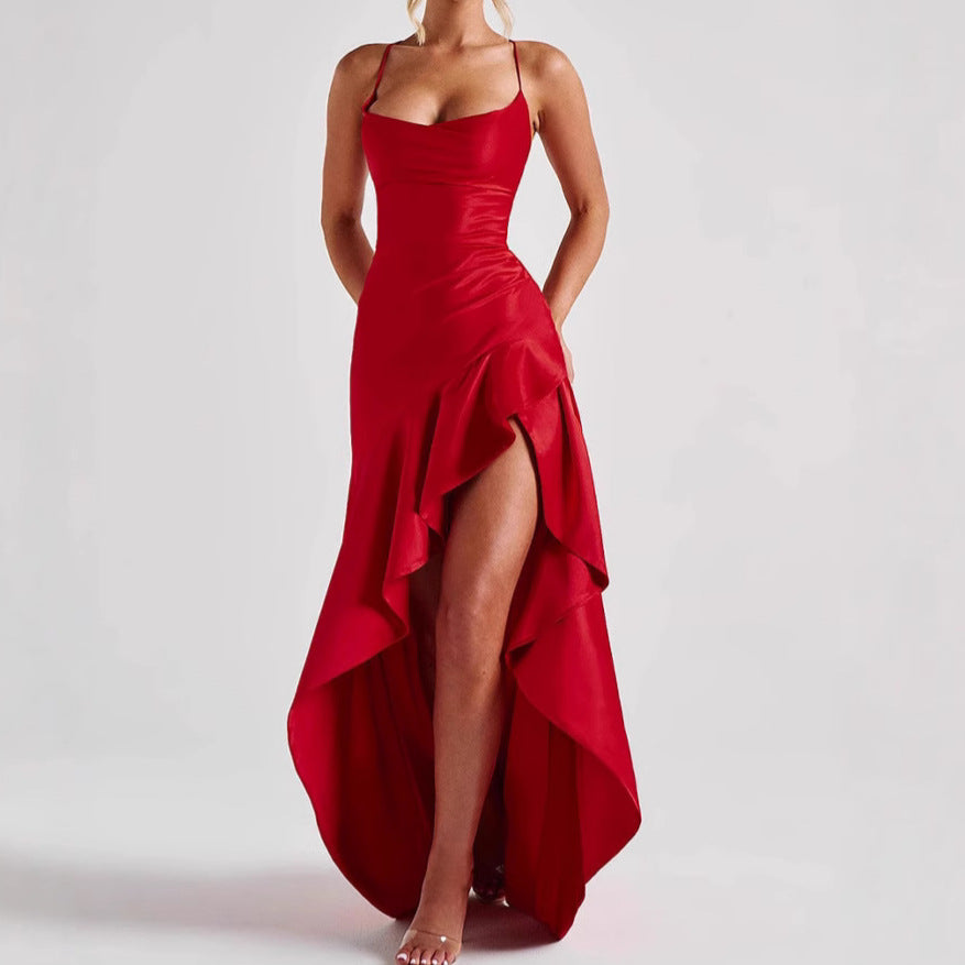 Robe Longue Asymétrique Volants Cascade