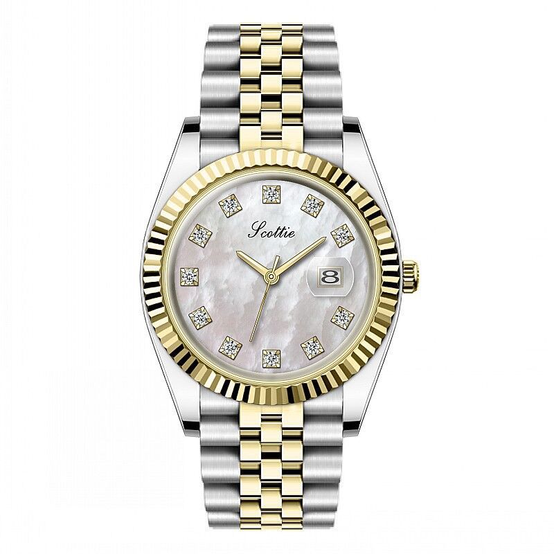 Montre Luxe Cadran Soleil Indices Pavés