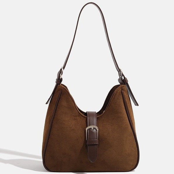 Sac Épaule Suédine Boucle Rétro Camel