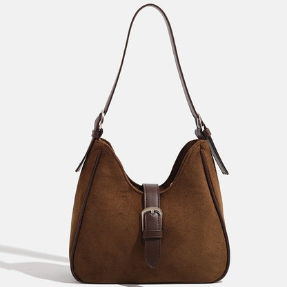 Sac Épaule Suédine Boucle Rétro Camel