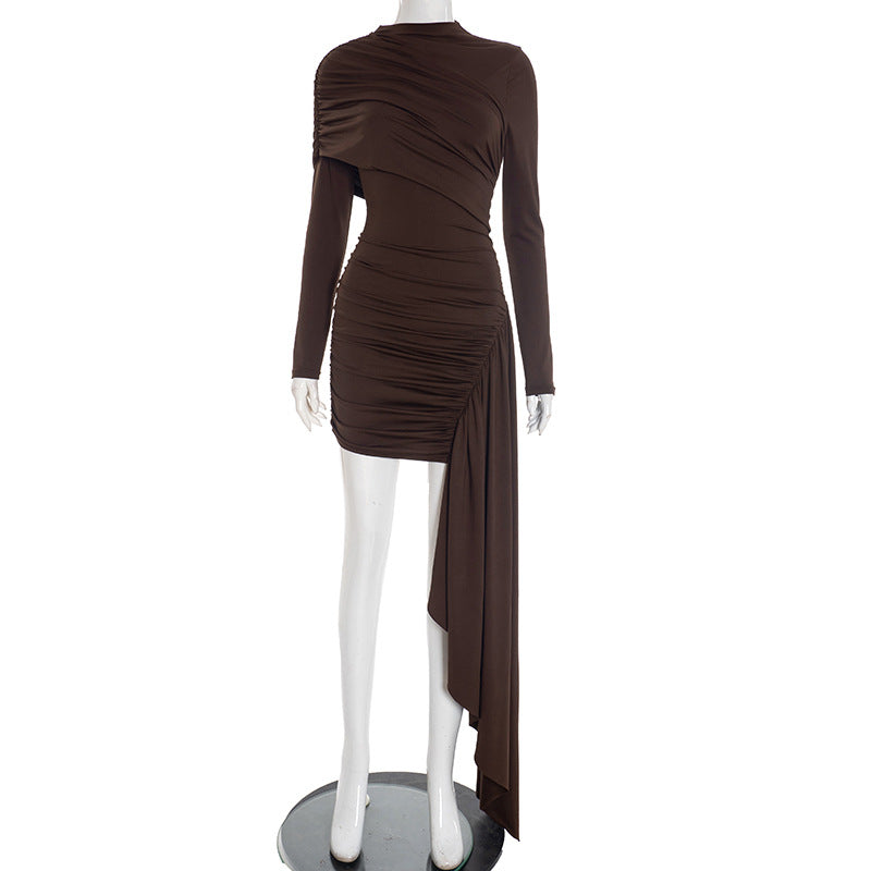 Robe Asymétrique Drapée Chocolat
