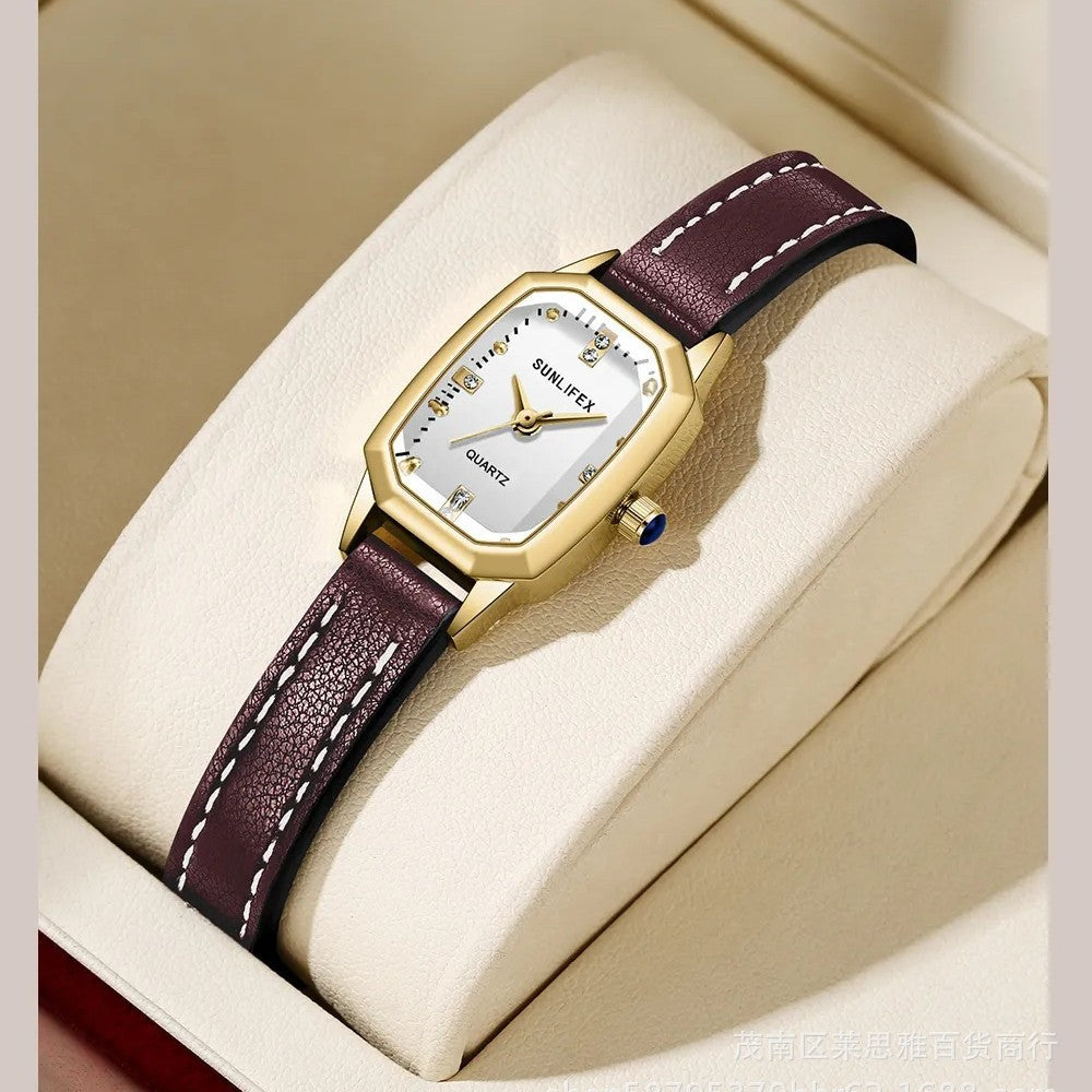Montre Carrée Cadran Soleil Bracelet Cuir Rétro