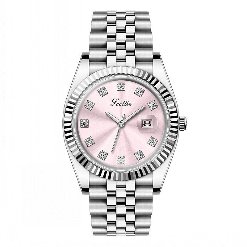 Montre Luxe Cadran Soleil Indices Pavés