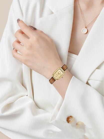 Montre Carrée Cadran Soleil Bracelet Cuir Rétro