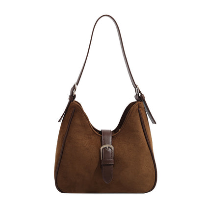 Sac Épaule Suédine Boucle Rétro Camel