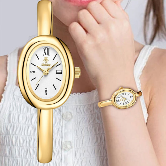 Montre Bangle Ovale Or Cadran Blanc Élégant