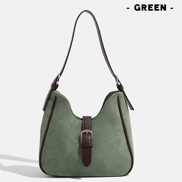 Sac Épaule Suédine Boucle Rétro Camel