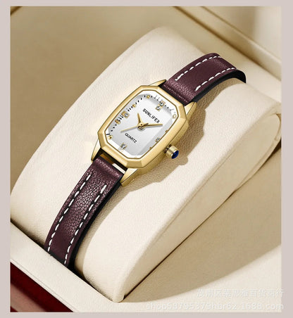 Montre Carrée Cadran Soleil Bracelet Cuir Rétro