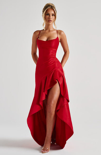 Robe Longue Asymétrique Volants Cascade