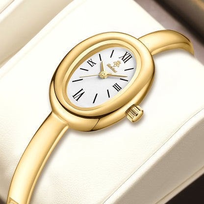 Montre Bangle Ovale Or Cadran Blanc Élégant